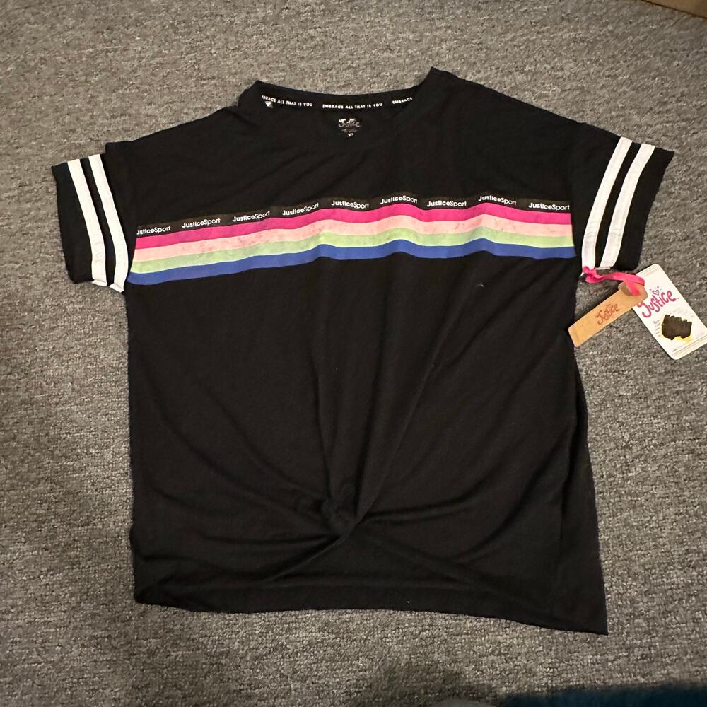 Stripped Shirt JUSTICE SPORT TIED FRONT tshirt size XL